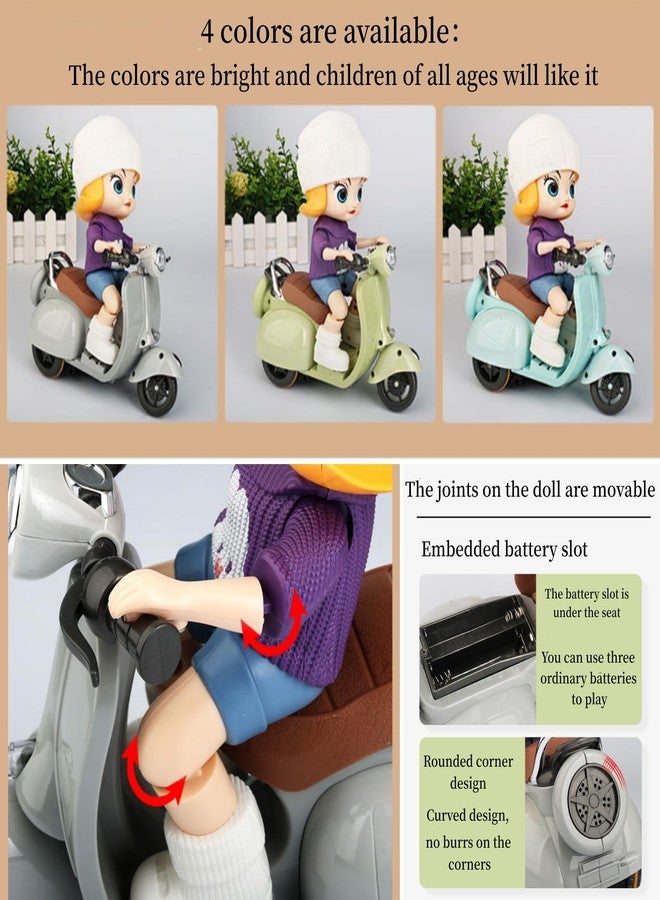 Liotww Motorcycles Scooter Toy Doll - with Light and Music, Cute Have a Seat for Accessories, Decor Desktop Ornaments Collectors (Off-White) - Image 4